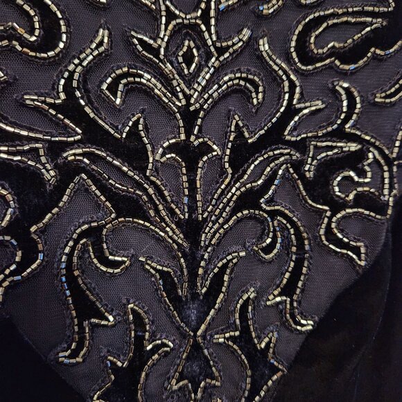 Aidan by Aidan Mattox Navy Blue Velvet Cocktail Dress Size 4 Beaded Mesh Bodice - Picture 5 of 9